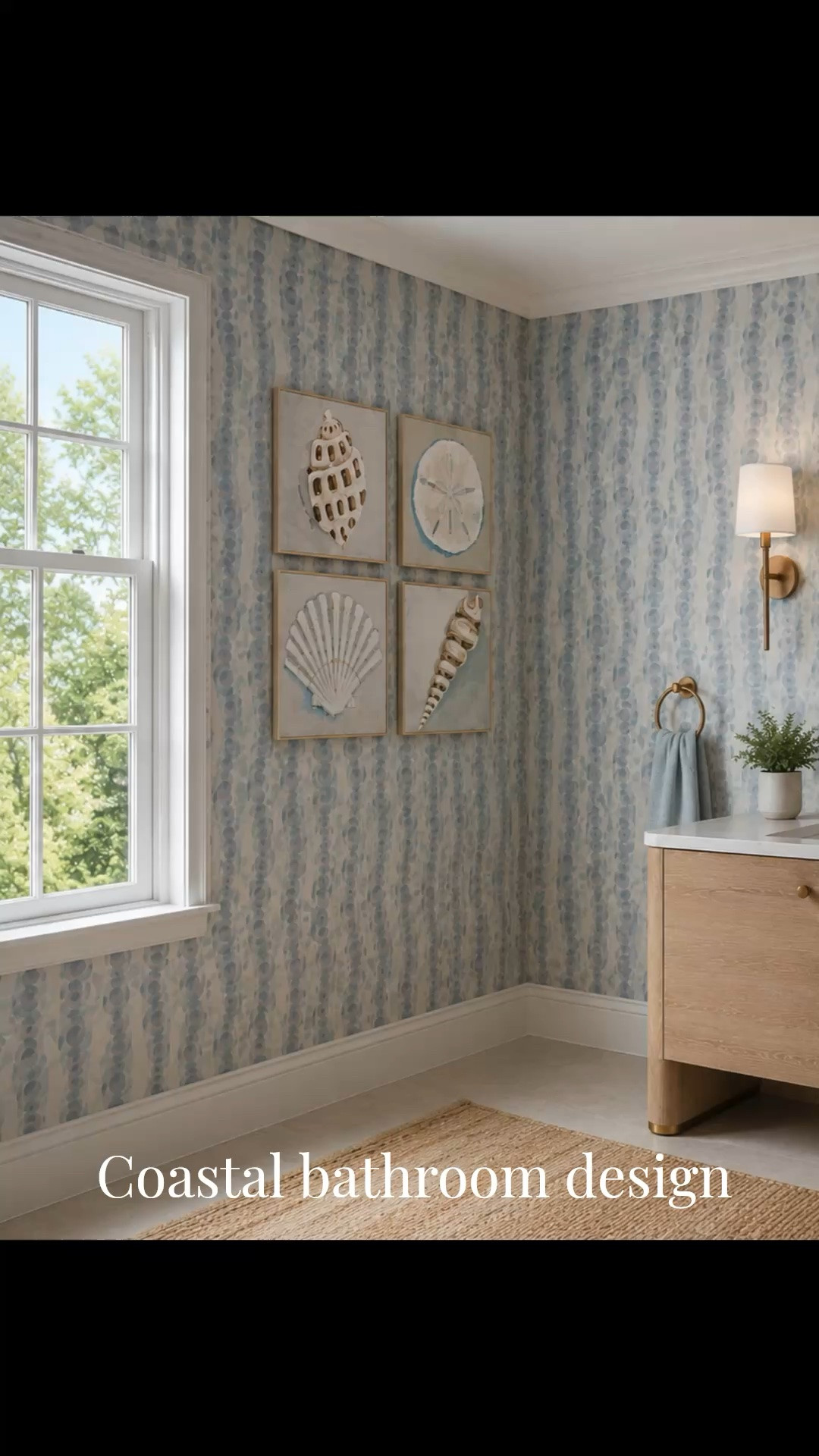 Love this coastal bathroom design rendering! The wallpaper and shell mirror are so fun

#LTKdayinmylife #LTKHome #LTKSaleAlert