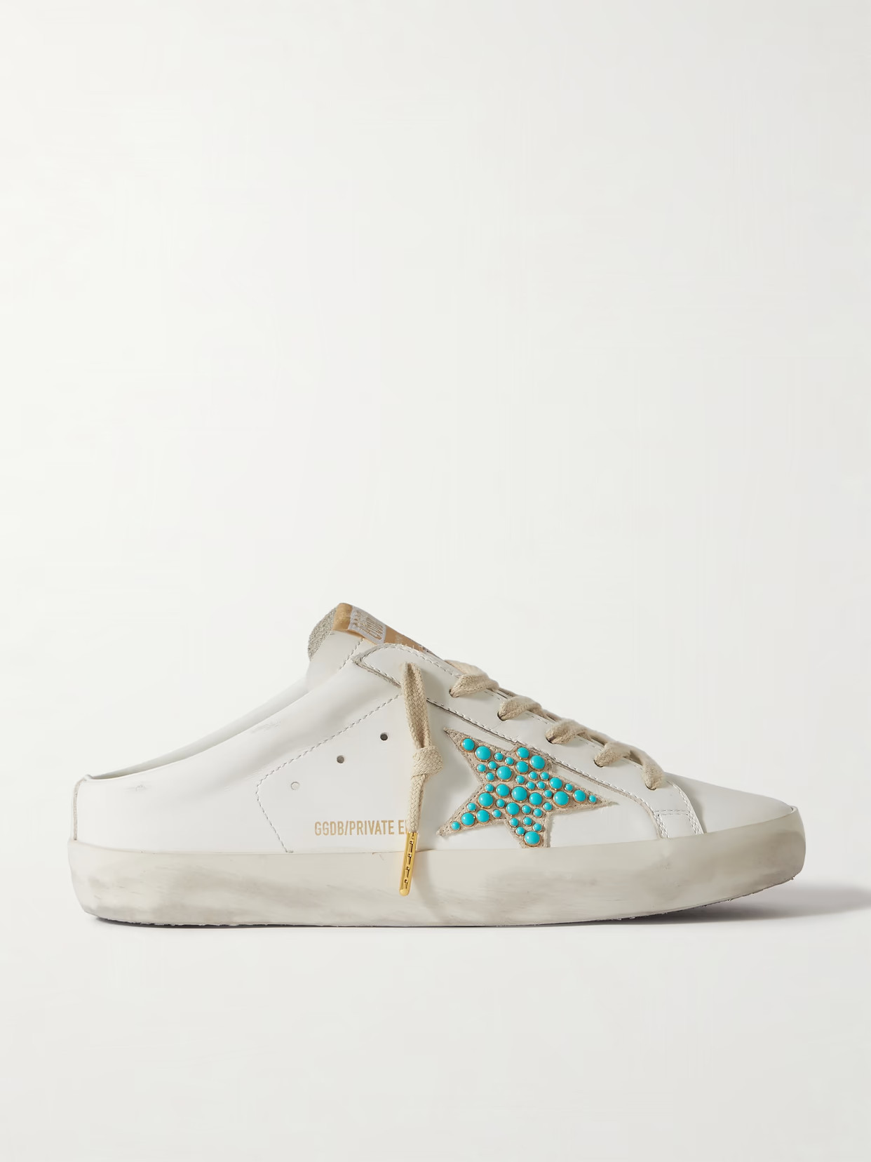 Golden Goose - Super-star Sabot Distressed Embellished Leather Slip-on Sneakers - Off-white | NET-A-PORTER (US)