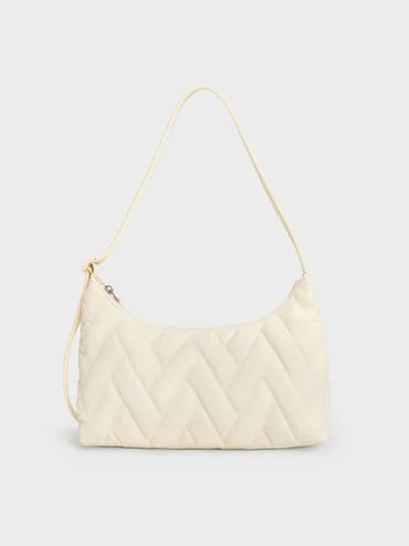 Cream Nylon Chevron Shoulder Bag | CHARLES & KEITH | Charles & Keith US