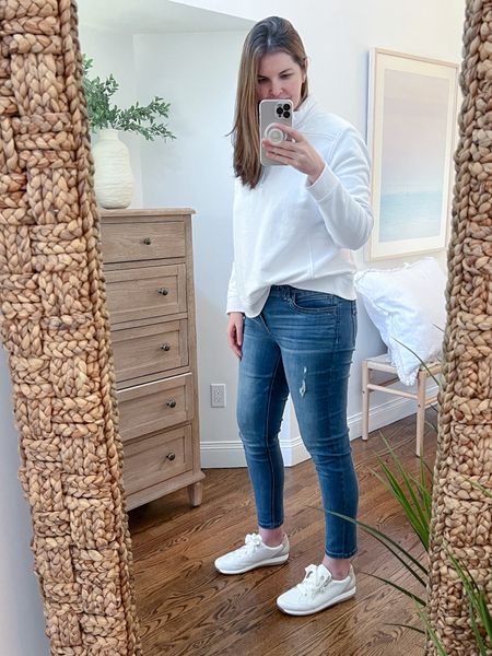 I have been on the hunt for MONTHS for a cute sneaker that is super comfortable for an upcoming trip to Europe. I honestly think I found a unicorn! They are definitely a splurge but they are extra cushioned and I love the gold zipper detail! Bonus, they also don't make my size ten feet look like boats! ha! I found them to be true to size. 
-
white leather sneakers, spring sneakers, white sneakers, comfortable sneakers, nordstrom sneakers, sneakers for europe, sneakers for italy, walking sneakers, neutral sneakers, casual sneakers, spring jeans, amazon jeans, democracy jeans, ab solution jeans, distressed jeans, cropped jeans, straight leg jeans, medium blue jeans, jeans on sale, jeans with stretch, amazon pillow shams, white pillow covers, vineyard vines pullover, spring sweatshirt, amazon pullover, amazon sweatshirt, quarter zip pullover, shep pullover, pottery barn dresser, coastal dresser, bedroom furniture, tall dresser, 5-drawer dresser, white vases, dresser decor, woven floor mirror, seagrass floor mirror, bedroom mirror, amazon bench, bedroom bench, sausalito dresser 

#LTKfindsunder100 #LTKhome #LTKshoecrush