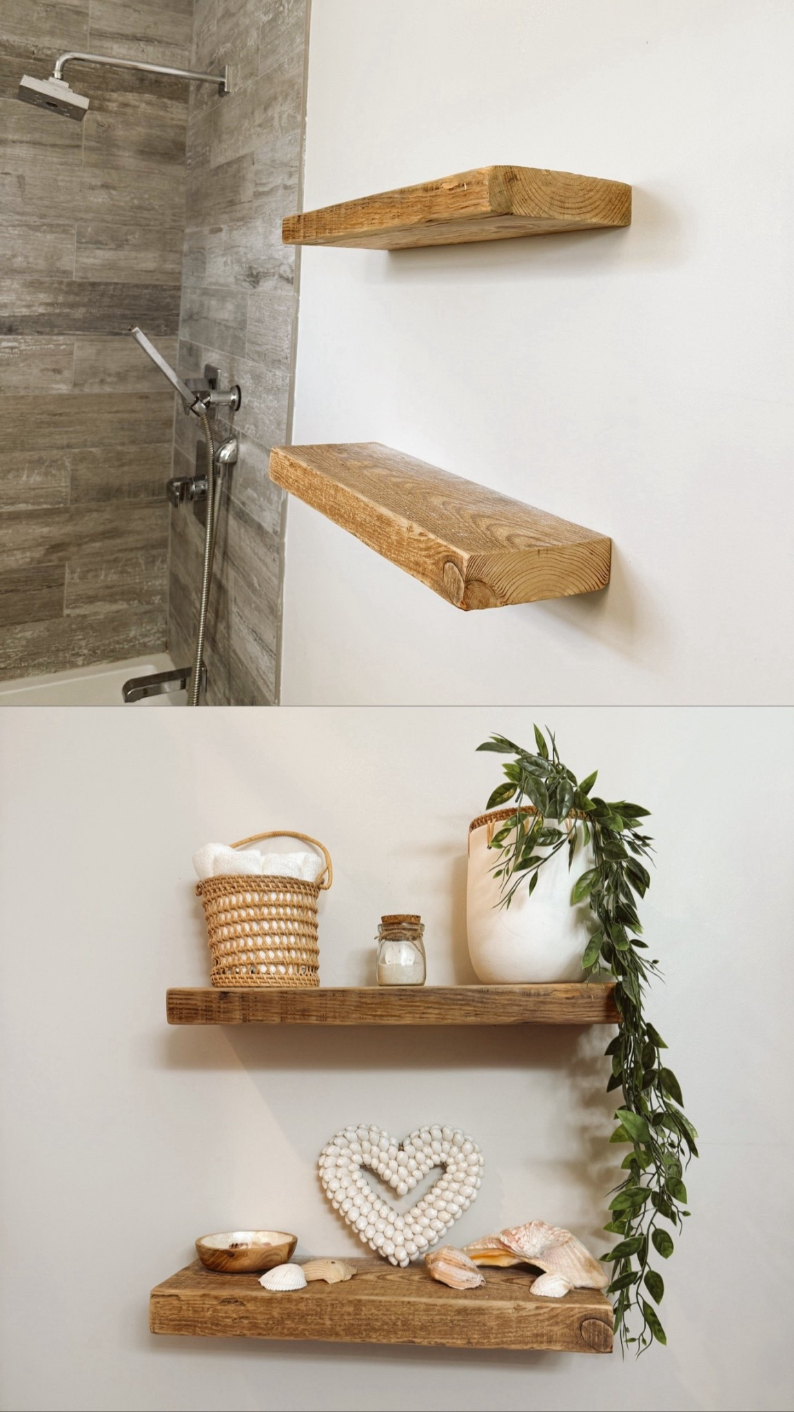 Before and after decorating our bathroom shelves! 

#LTKHome #LTKSeasonal