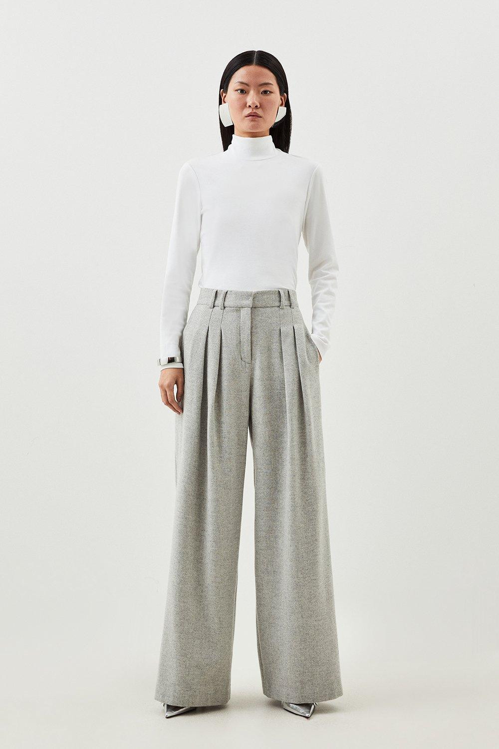 Tailored Wool Blend Double Faced Wide Leg Trousers | Karen Millen US
