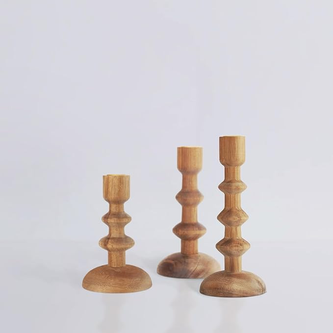 Wood Candle Holders - Pack 3 Farmhouse Wooden Pillar Candle Holder Rustic Candlesticks Holders Tr... | Amazon (US)