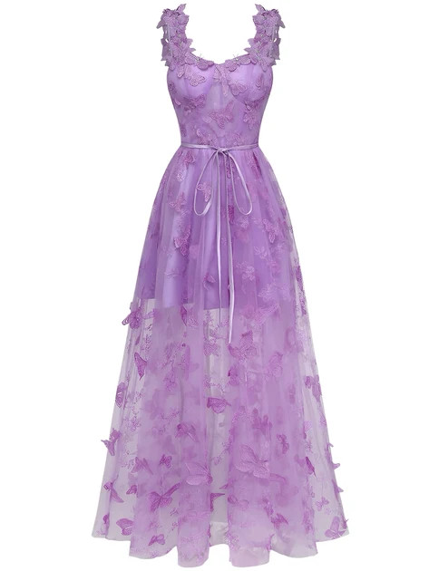 1930s Spaghetti Strap 3D Butterflies Mesh Maxi Dress | Retro Stage