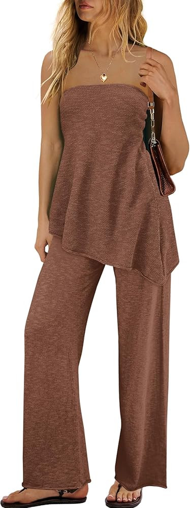 SENSERISE Womens 2 Piece Outfits Summer Knit Sweater Set Matching Lounge Set Off the Shoulder Top... | Amazon (US)