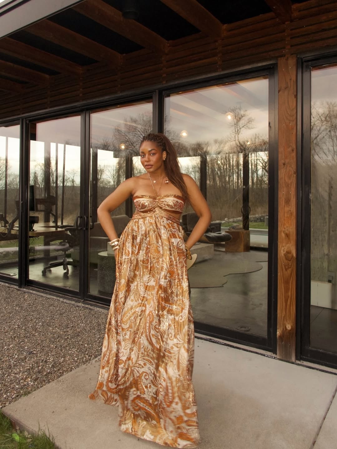 In upstate New York wearing the most gorgeous gold maxi dress for the spring season. This gold dress would be the perfect spring or summer wedding guest dress! Linking below … 

For more links to spring outfits 2026, country concert outfits, spring dresses, date night outfits, vacation outfits beach, business casual workwear, work outfts, travel outfits, follow me on LTK! ✨

#LTKgrwm #LTKSeasonal #LTKootd