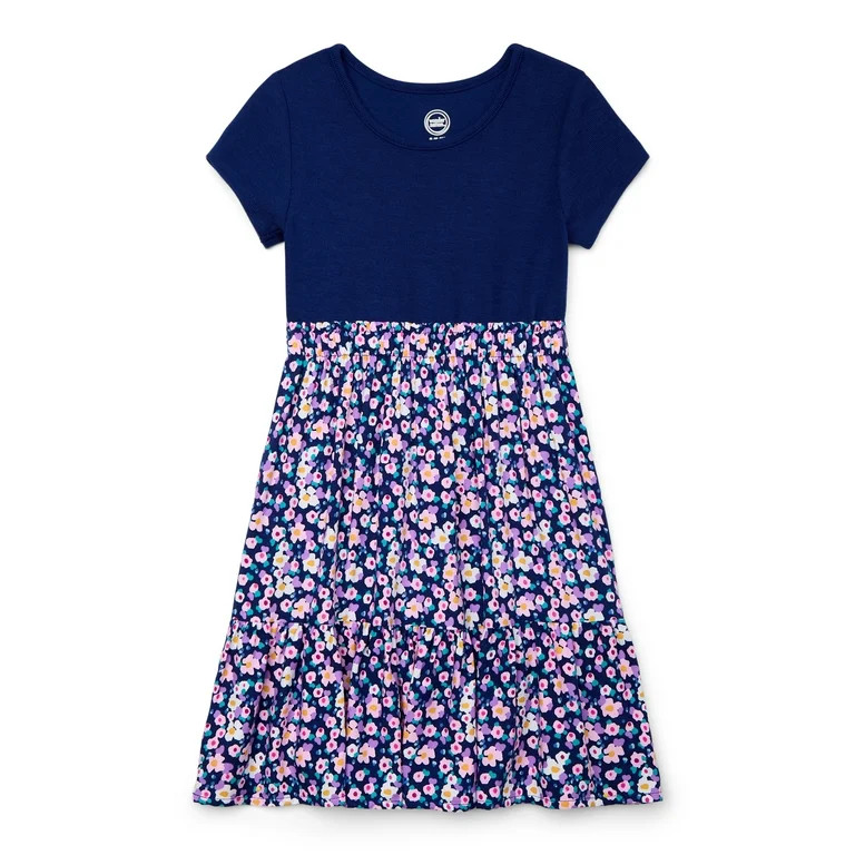 Wonder Nation Girls Mixed Media Short Sleeve Dress, Sizes 4-18 & Plus | Walmart (US)