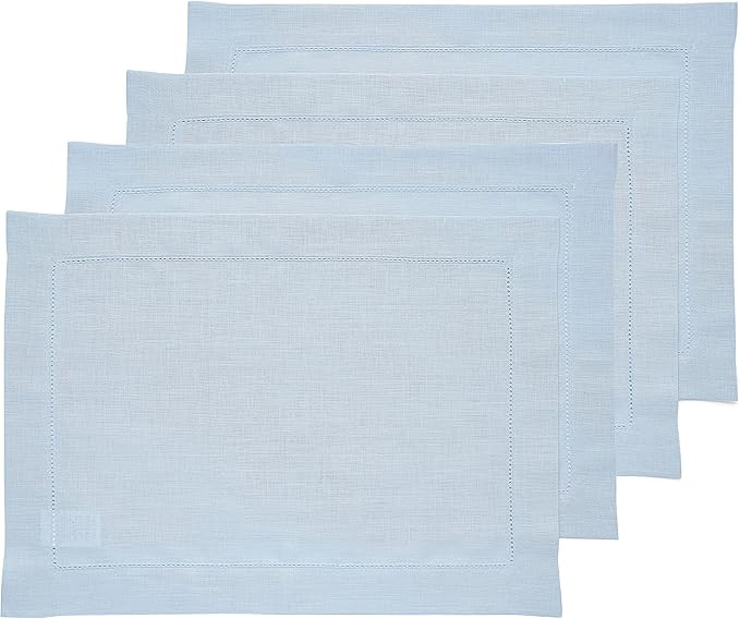 Solino Home Linen Placemats – Classic Hemstitch Sky Blue, 14 x 19 Inch Set of 4 – European Fl... | Amazon (US)