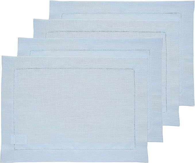 Solino Home Linen Placemats – Classic Hemstitch Sky Blue, 14 x 19 Inch Set of 4 – European Fl... | Amazon (US)