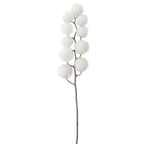 24" White Glittered Pom Pom Artificial Christmas Spray | Christmas Central