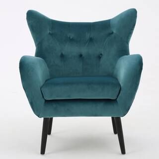 Noble House Seigfried Dark Teal New Velvet Tufted Arm Chair-9486 - The Home Depot | The Home Depot