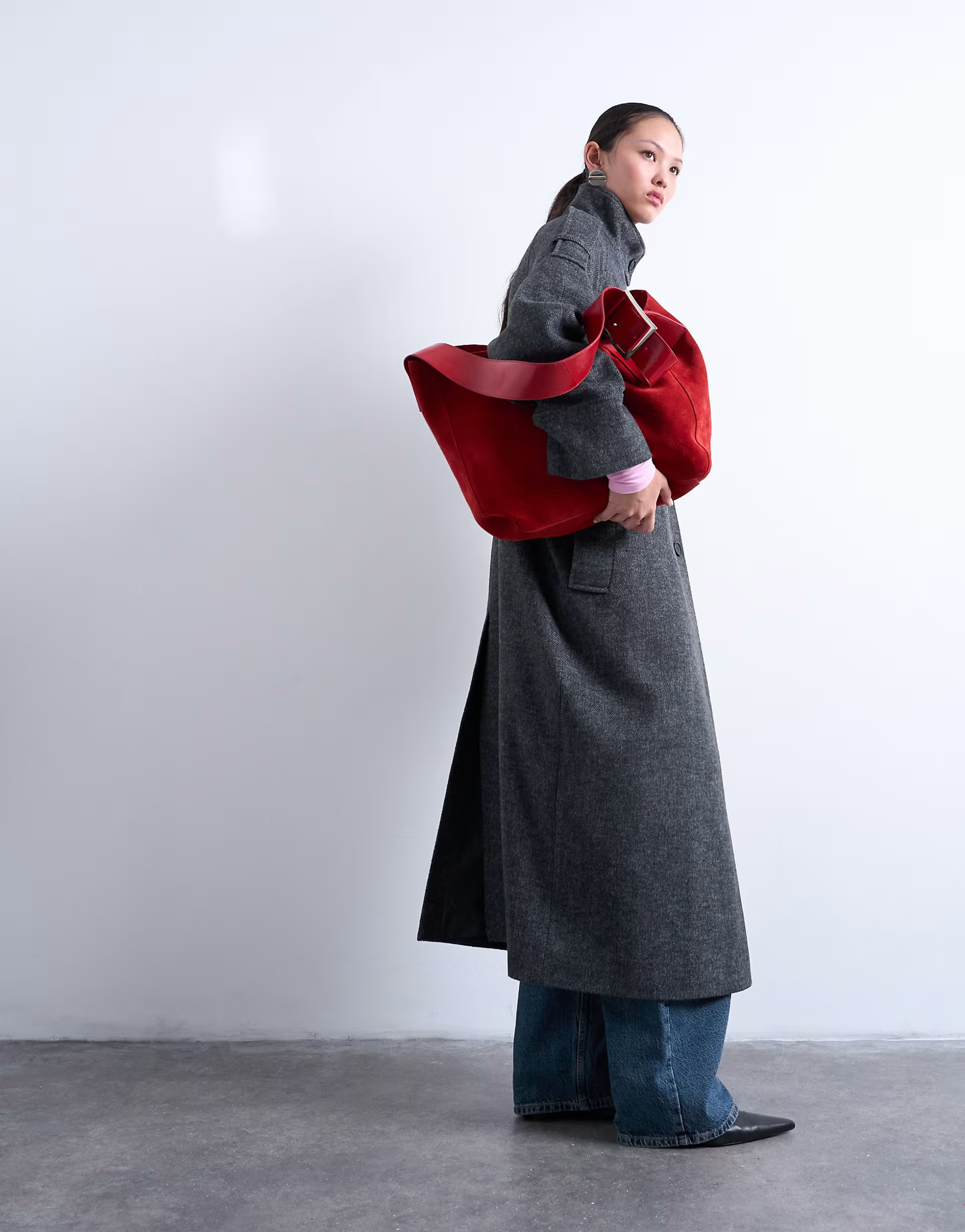 Topshop formal longline funnel neck car coat in grey | ASOS (Global)