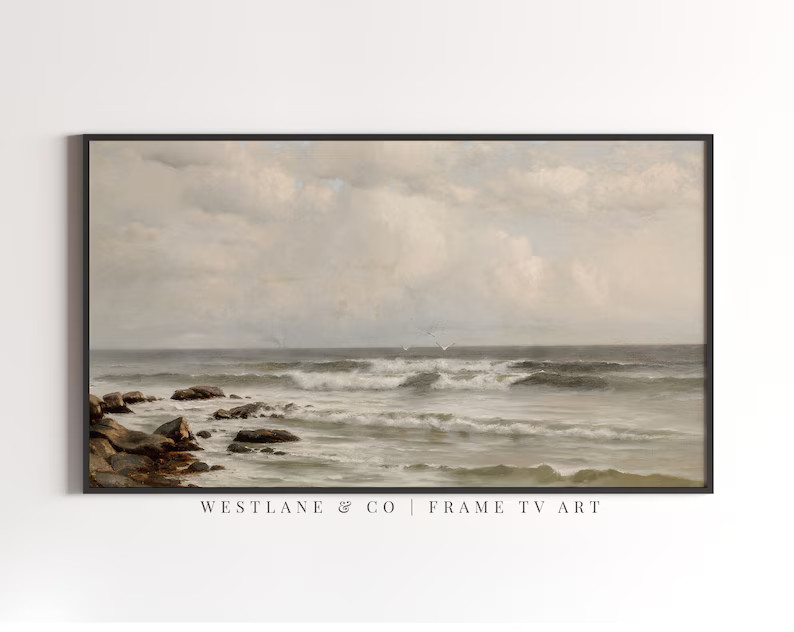 Frame TV Art Vintage Seascape Coastal Painting  Ocean Waves | Etsy | Etsy (US)