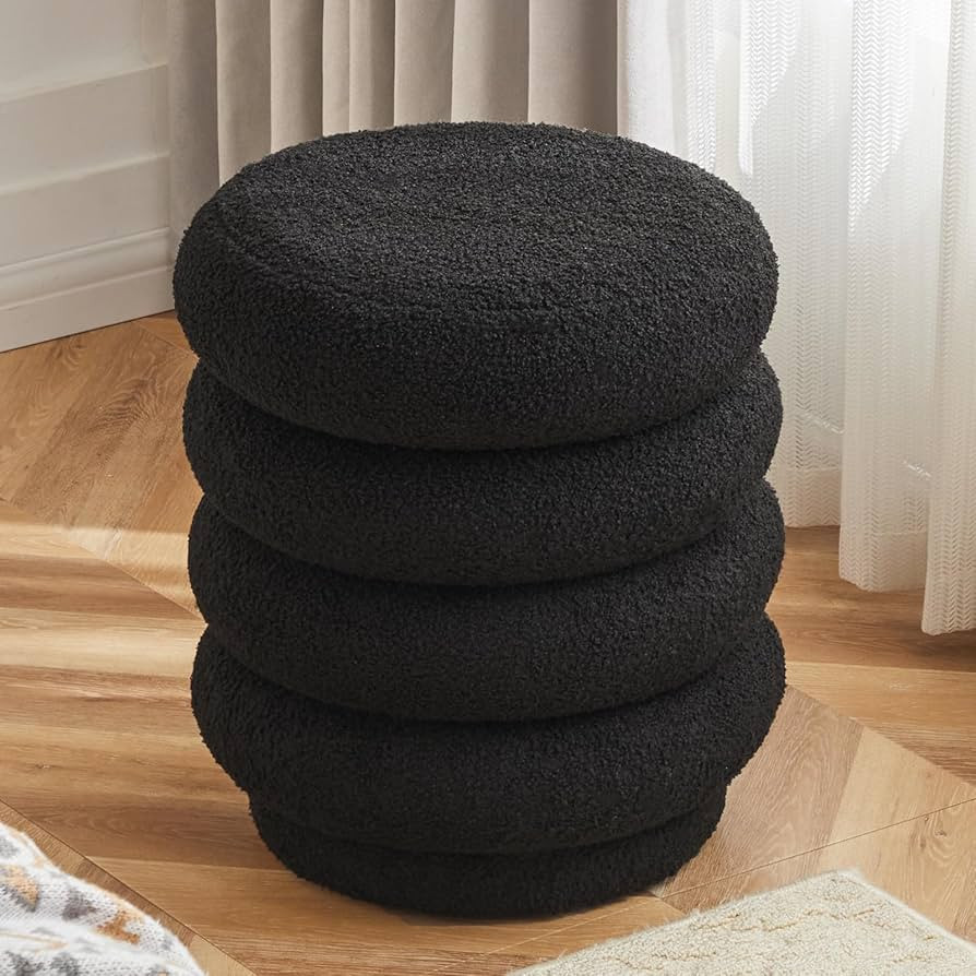 17.5'' Round Ottoman Foot Stool Fabric Storage Footrest Vanity Stool Chair, Modern Sherpa Upholst... | Amazon (US)