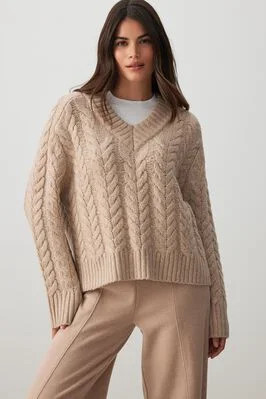 Cable Knit V-Neck Sweater | Ardene