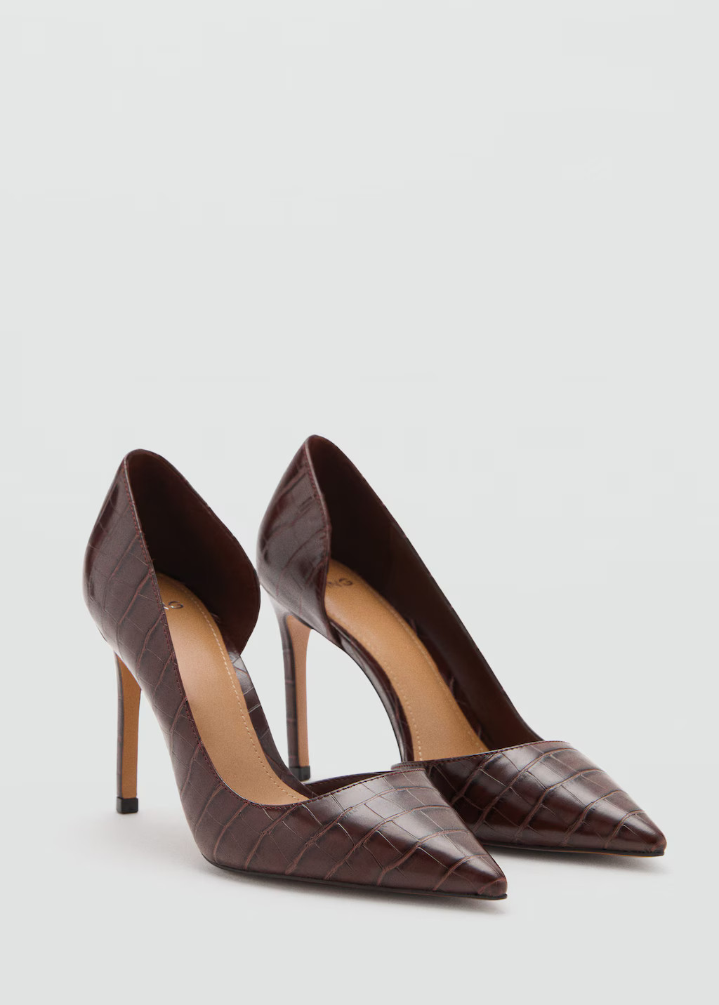 Asymmetrical croc-effect heeled shoes chocolate - Woman - 9½ - MANGO | Mango (US/MX/AU)