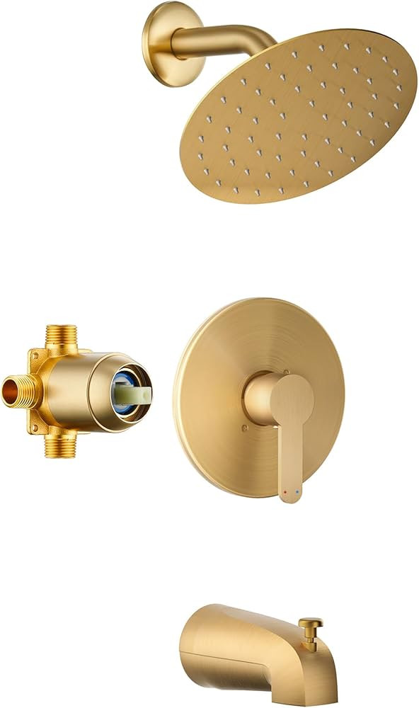 Tub Shower Faucet, Gold Shower Faucet Set with 8-Inch Rainfall Shower Head and Tub Spout, Shower ... | Amazon (US)