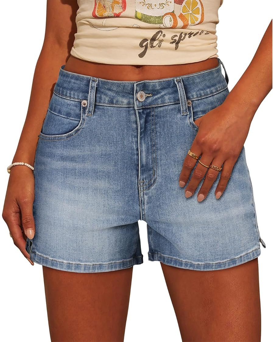 CHICZONE Womens Mid-High Waisted Ripped Denim Jean Shorts Cutoff Stretchy Summer Hot Short Pants | Amazon (US)