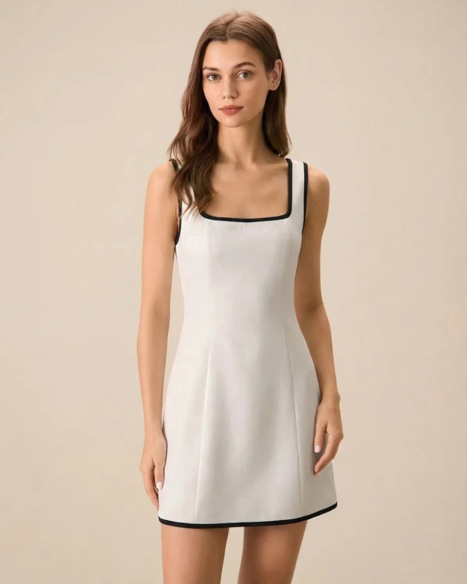 Beige Contrasting A-Line Sleeveless Mini Dress | rihoas.com