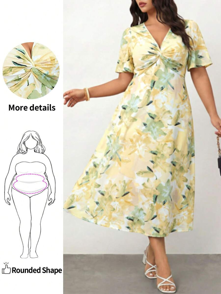 Enliva Plus Size Summer Casual Vacation Elegant V-Neck Dress,Beach Dress Sundress,Holiday Outfits... | SHEIN