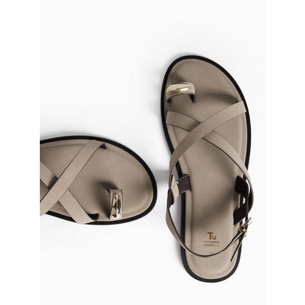 Black Toe Ring Detail Strappy Sandals 8 | Tu Clothing