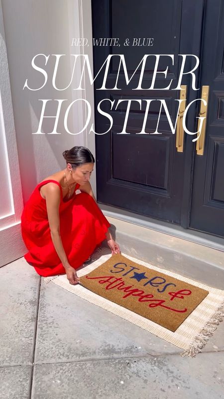 Red, white & blue - patriotic summer hosting 🇺🇸 I have this dress in both red and white and love it - it’s comfy, affordable and perfect for summer events or BBQs.  These festive doormats are perfect for Memorial Day and Fourth of July & these plates and cups are the cutest for holiday parties ❤️

Summer hosting, summer party, Memorial Day bbq, Fourth of July bbq, summer dress, casual dress, wedding guest dress, vacation dress, Walmart, red dress, patriotic doormat, Christine Andrew 
@walmart #WalmartPartner

#LTKParties #LTKFindsUnder50 #LTKVideo