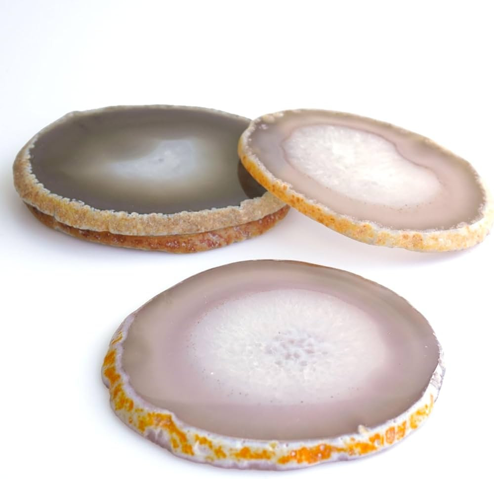 Natural Agate Coasters Set of 4 3-4'',Agate Slices for Geode Coasters with Rubber Bumpers,Round S... | Amazon (US)