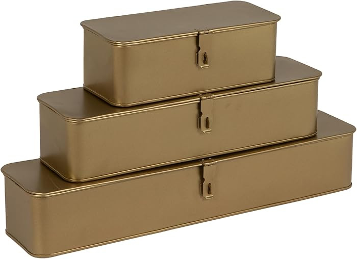 Creative Co-Op Decorative Metal Boxes with Gold Finish (Set of 3 Sizes) | Amazon (US)
