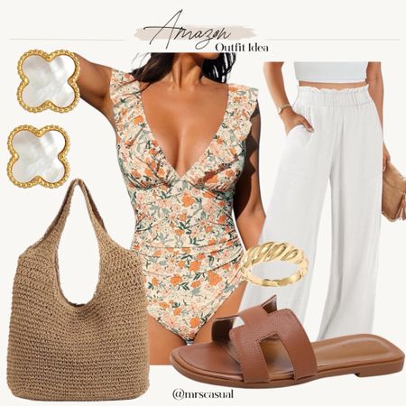 Amazon one piece swimsuit outfit idea for summer vacation! Loving these linen pants 👏🏻

#LTKfindsunder50 #LTKswim #LTKstyletip