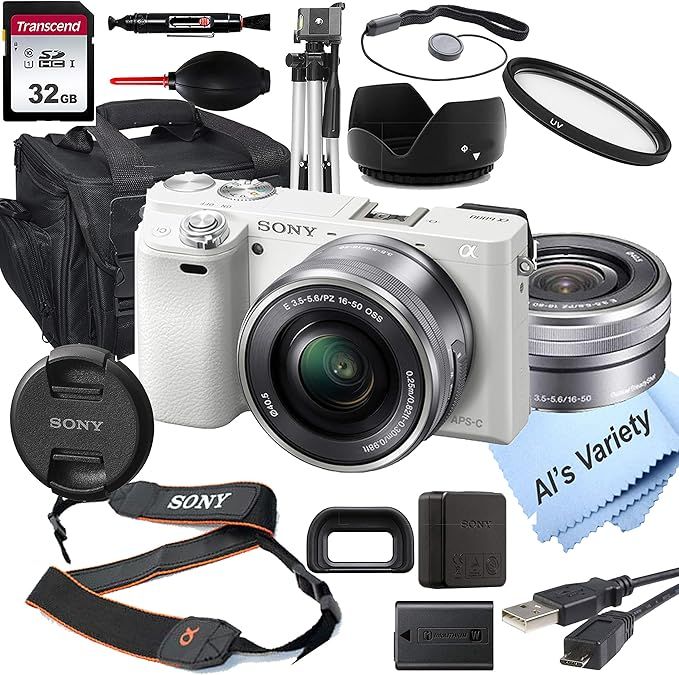 Sony Alpha a6000 (White) Mirrorless Digital Camera with 16-50mm Lens + 32GB Card, Tripod, Case, ... | Amazon (US)