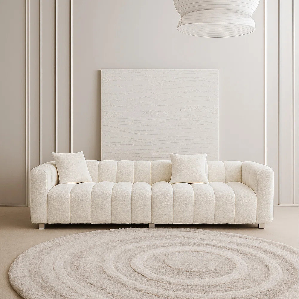 87" Modern Velvet Upholstered Sofa with Low Backrest, 3-Seater Couch | Wayfair North America