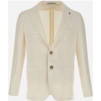Tagliatore White Linen Cotton Blazer With Jewel Button Closure | Balardi (US & Canada)