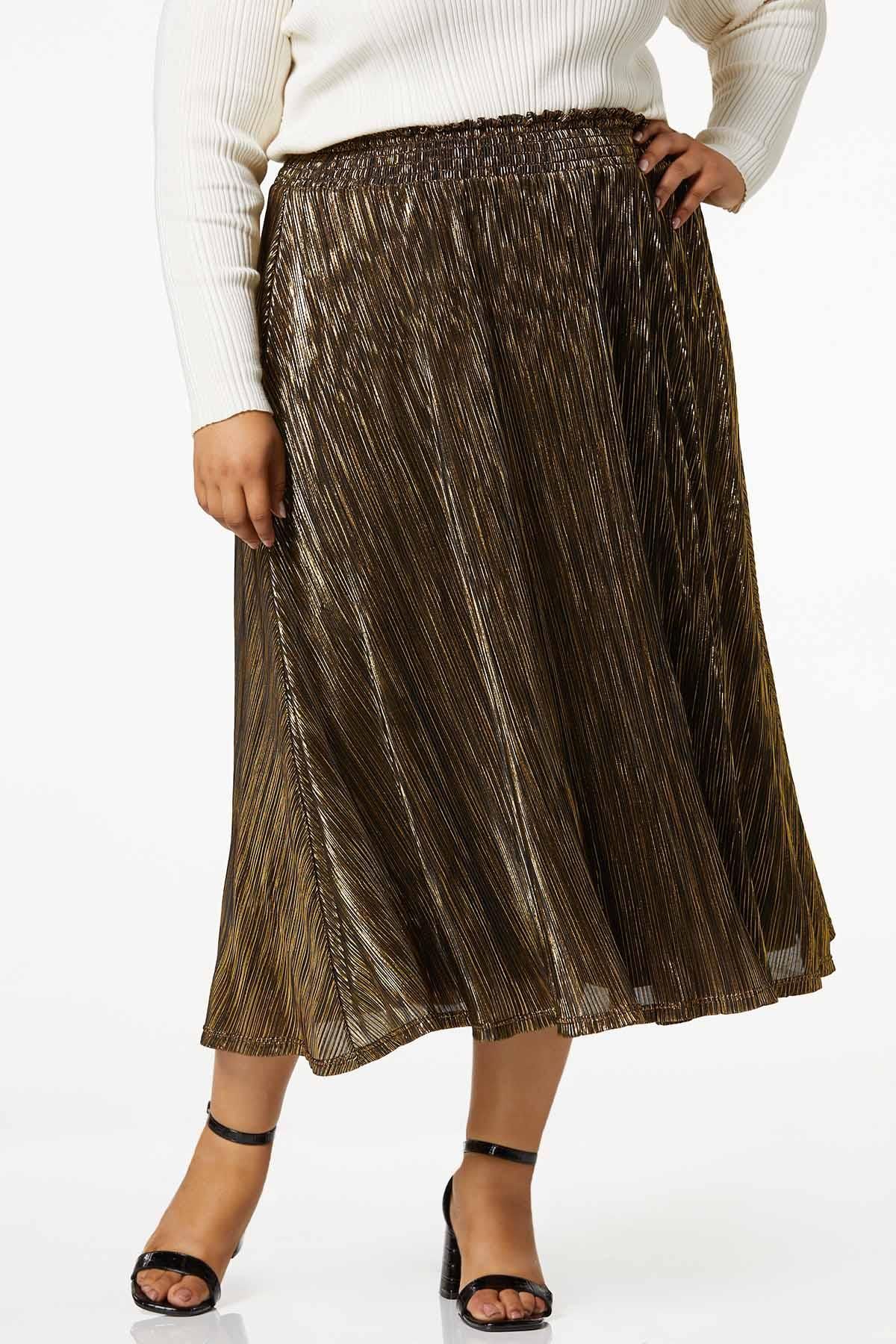 Plus Size Metallic Pleated Maxi Skirt | Cato Fashions