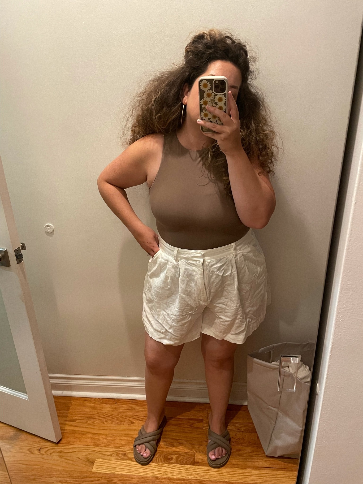 Loving this high neck bodysuit & the comfiest faux suede slide sandals 