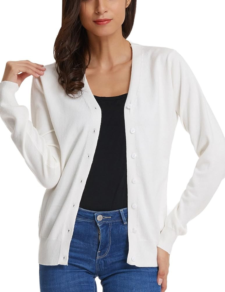 GRACE KARIN Women's Long Sleeve Button Down Vee Neck Classic Sweater Knit Cardigan | Amazon (US)
