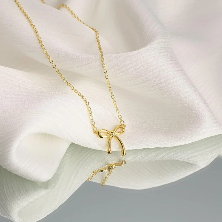 Gold Necklace for Women - Bow Necklace 14K Gold Plated Dainty Cubic Zirconia Bow Necklace Small B... | Walmart (US)