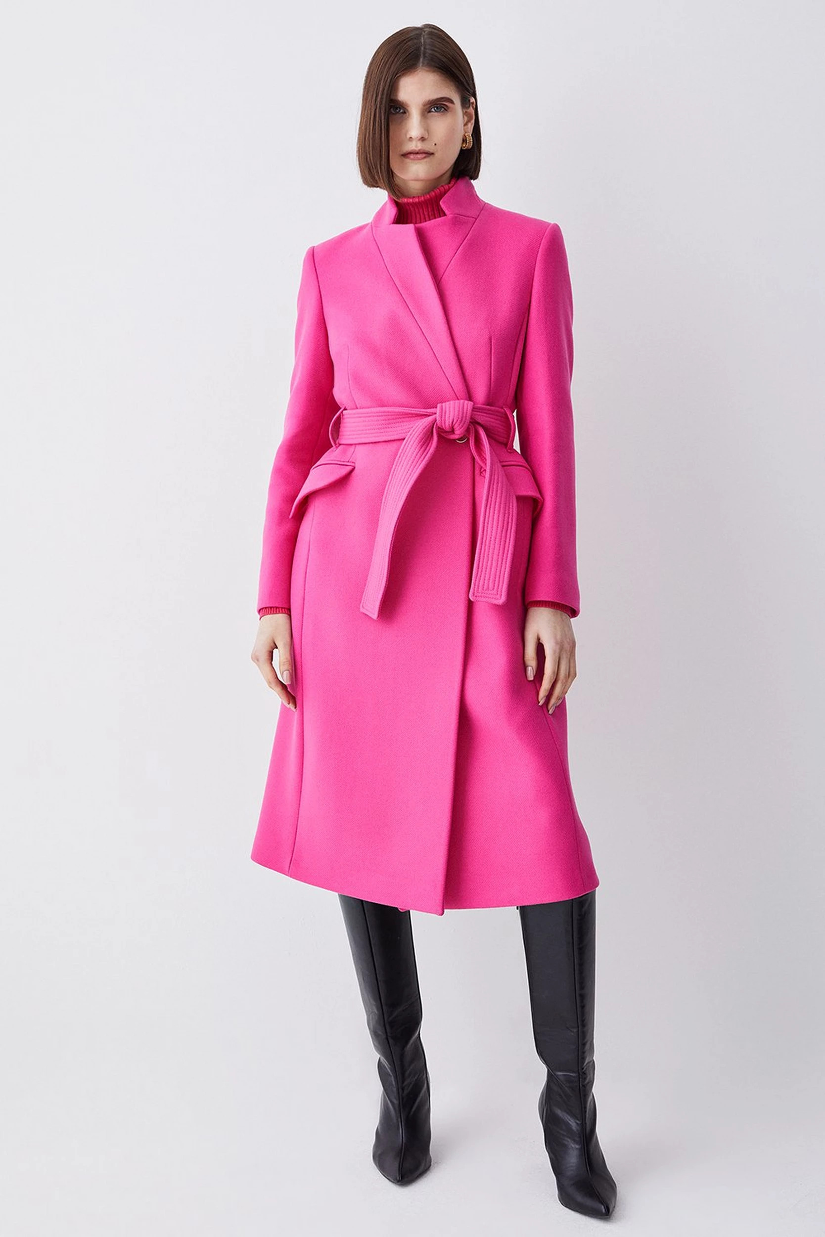 Italian Virgin Wool Double Investment Notch Neck Coat | Karen Millen US