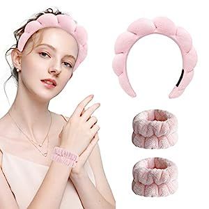 Yohou Pink Spa Headbands for Washing Face with 2PCS Wristband Scrunchies Puffy Spa Headband for M... | Amazon (US)