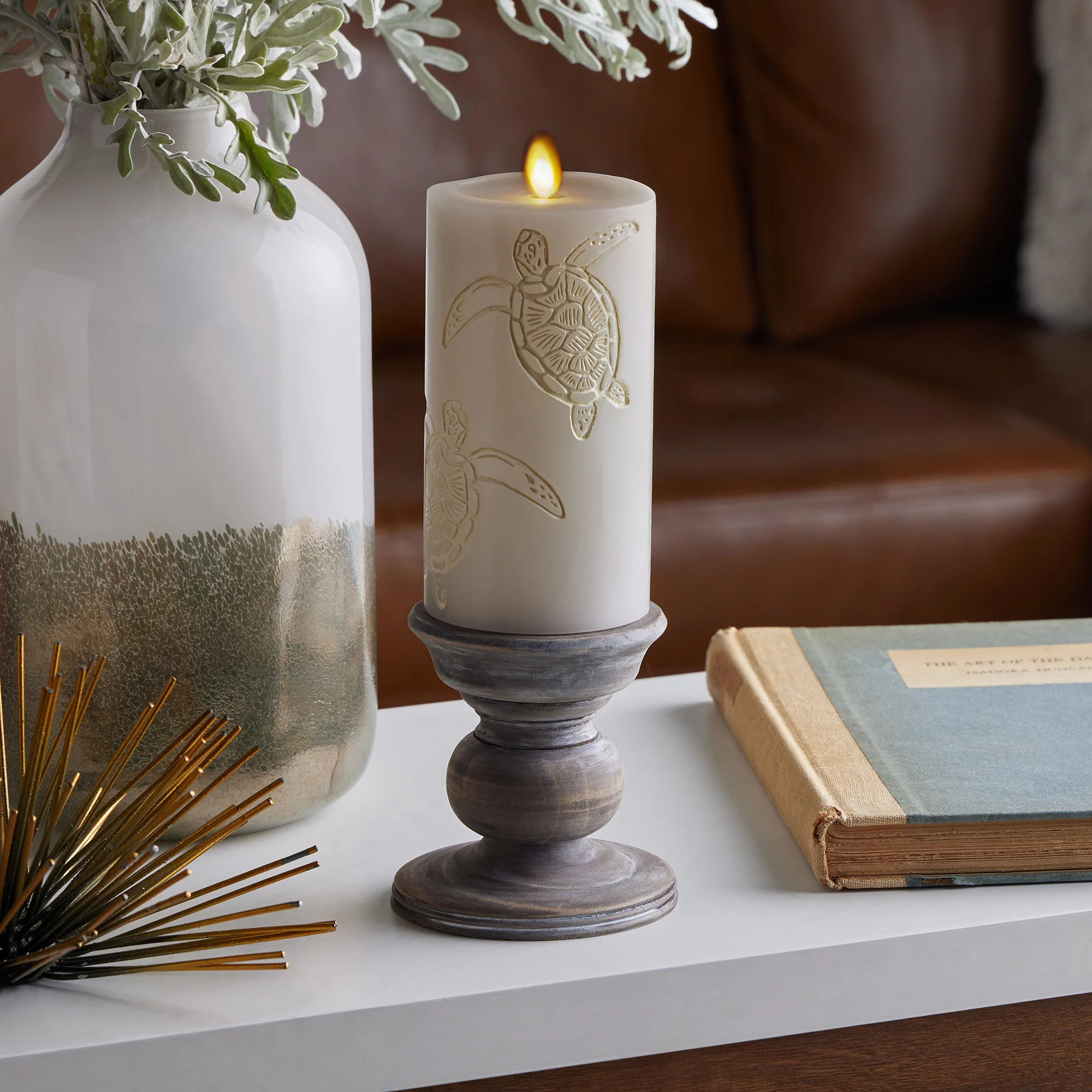 Sandy Grey Flameless Sea Turtle Candle Pillar - Recessed Top | Luminara