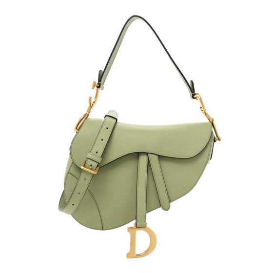 Grained Calfskin Saddle Bag With Strap Ethereal Green | FASHIONPHILE (US)