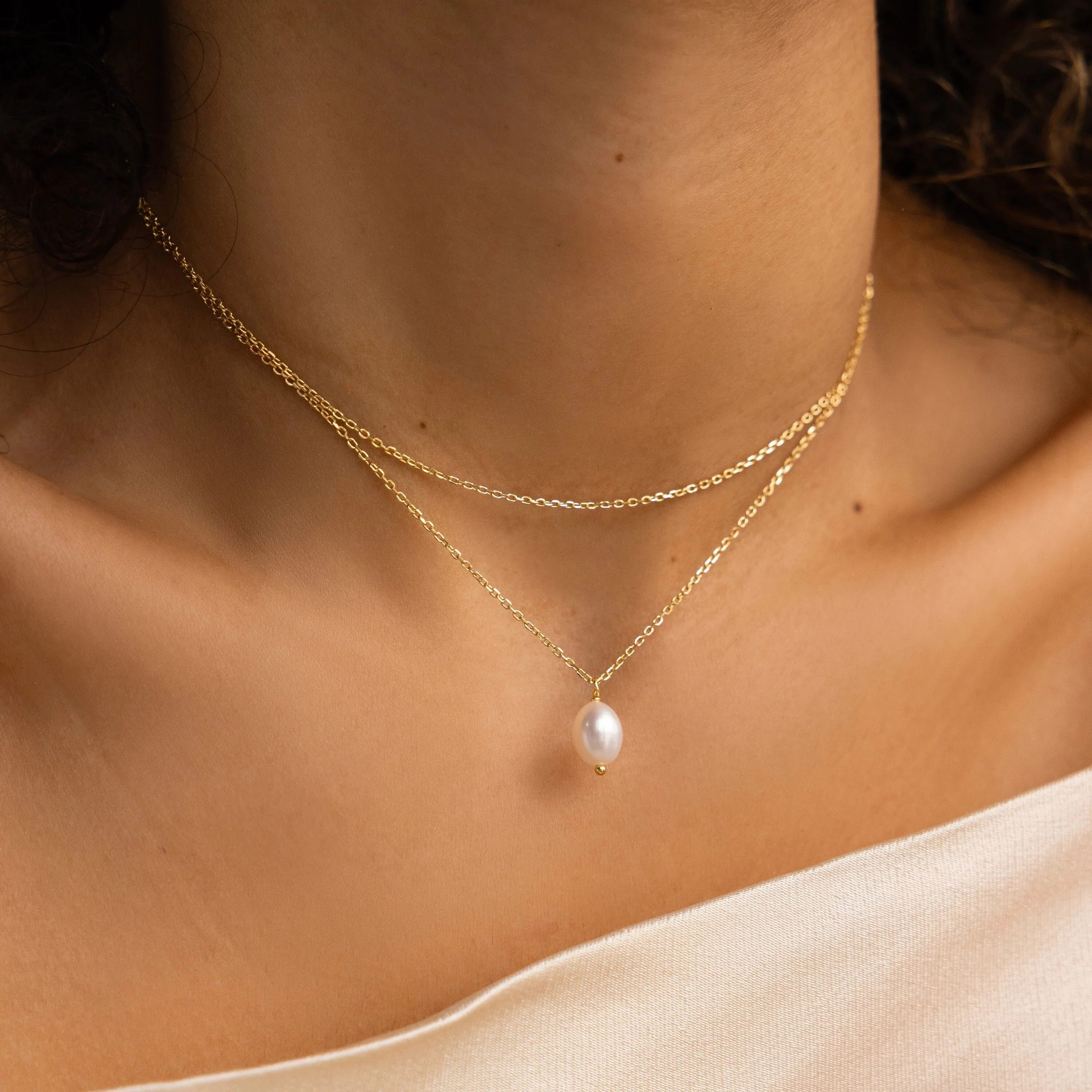 Dainty Duo Chain Layered Pearl Necklace | Caitlyn Minimalist | Caitlyn Minimalist