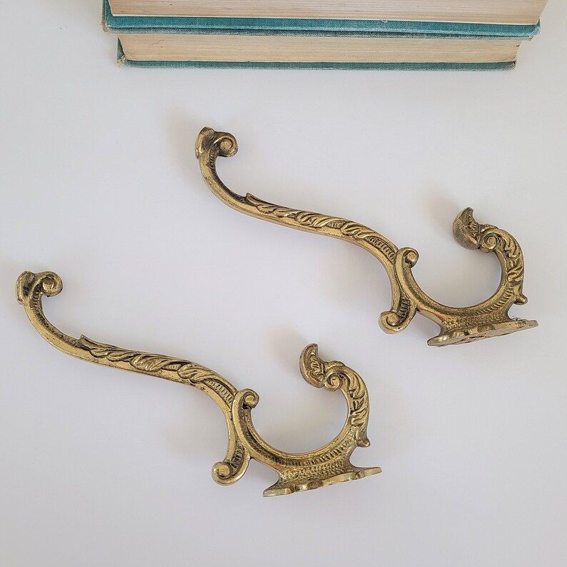 Coat Hook, Vintage Brass Wall Hook, Large Ornate Double Wall Mount Hook | Etsy (US)