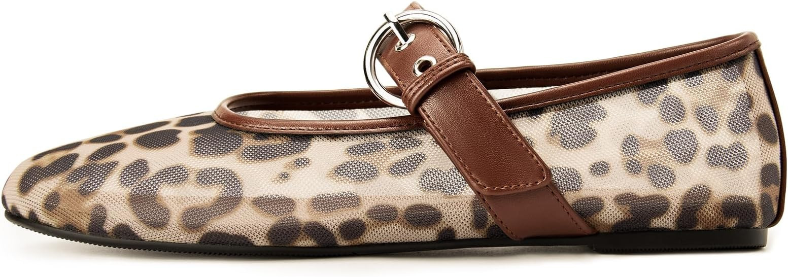 Leopard Flats for Women Mesh Flats Ballet Flats Mary Jane Flats Women's Dress Shoes Ballet Shoes | Amazon (US)