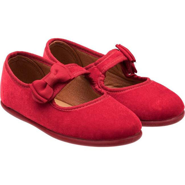 Elephantito | Velvet Bow Mary Jane Shoes (Red, Size 25) | Maisonette | Maisonette