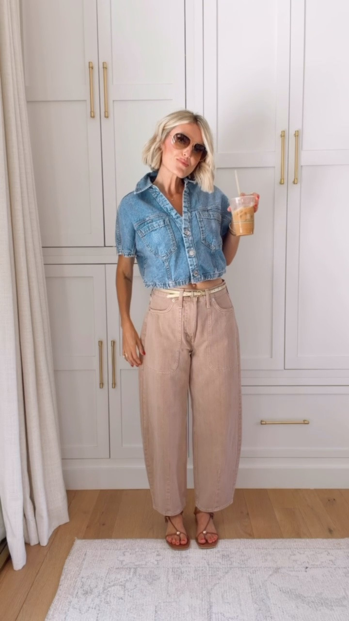 Loving these tan barrel jeans! They look designer but they are from Target! 😍 Wearing XS top 4 jeans. 

Loverly grey, Target fashion finds, how to style barrel jeans, denim button down shirt outfit, boxy jean top, Zara finds, affordable capsule fashion staples, transitional outfits

#LTKSeasonal