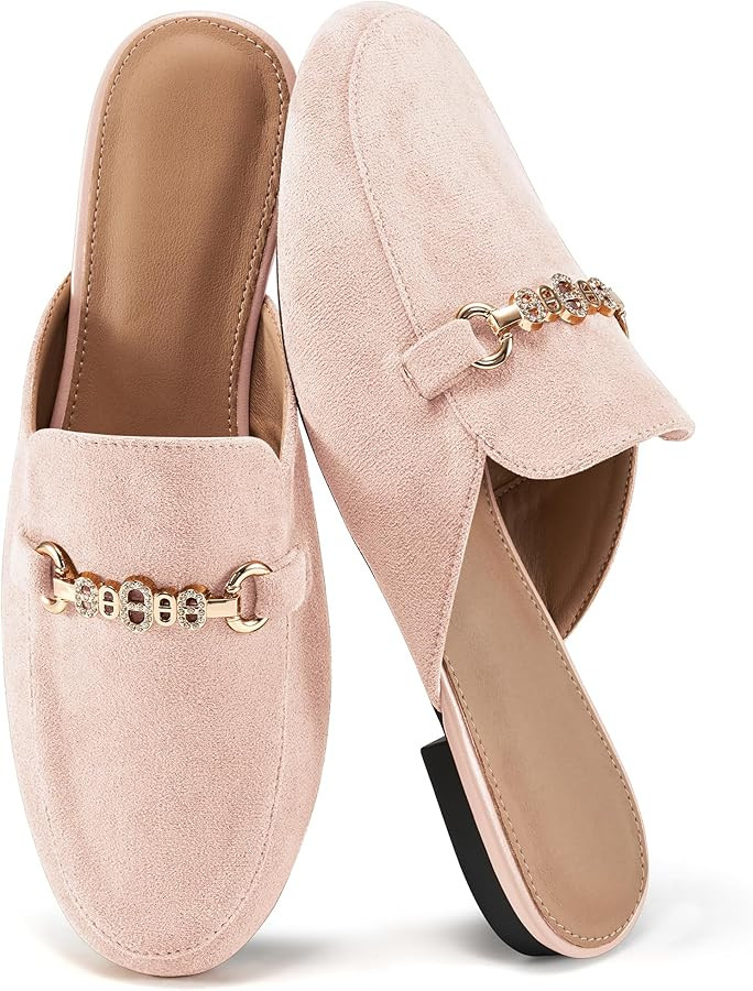 Womens Mules Buckle Flats: Classic Suede Slip On Shoes Dressy Closed Toe Backless Slides Loafers ... | Amazon (US)