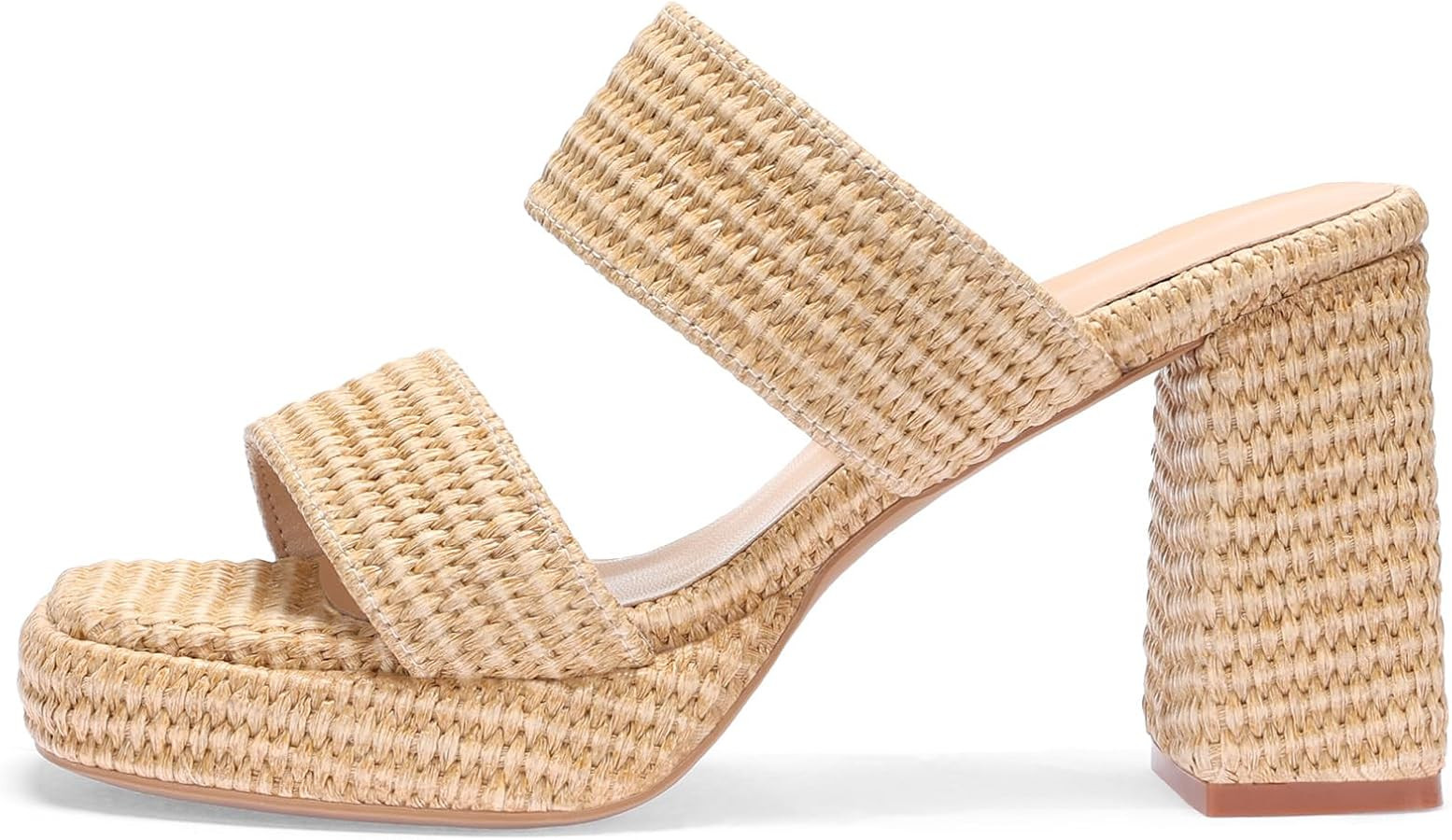 Monrovia Womens Raffia Heeled Sandals Slip On Open Toe Chunky Platform Heel Woven Double Strap Su... | Amazon (US)