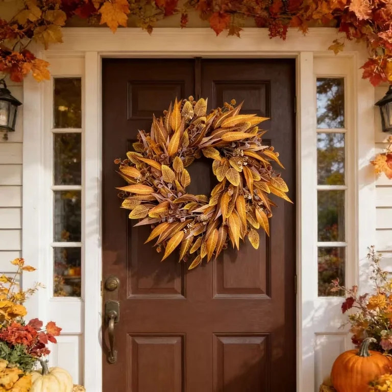 24 inch Fall Wreath for Front Door Outside Thanksgiving Decoration Artificial Autumn Eucalyptus W... | Walmart (US)