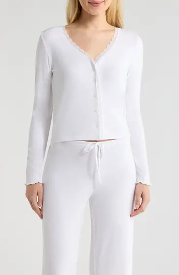 Open Edit Daydream Lace Trim Rib Button-Up Lounge Top | Nordstrom | Nordstrom