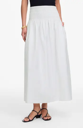 Madewell Smocked Waist Cotton Poplin Midi Skirt in White at Nordstrom Rack, Size Xx-Large | Nordstrom Rack